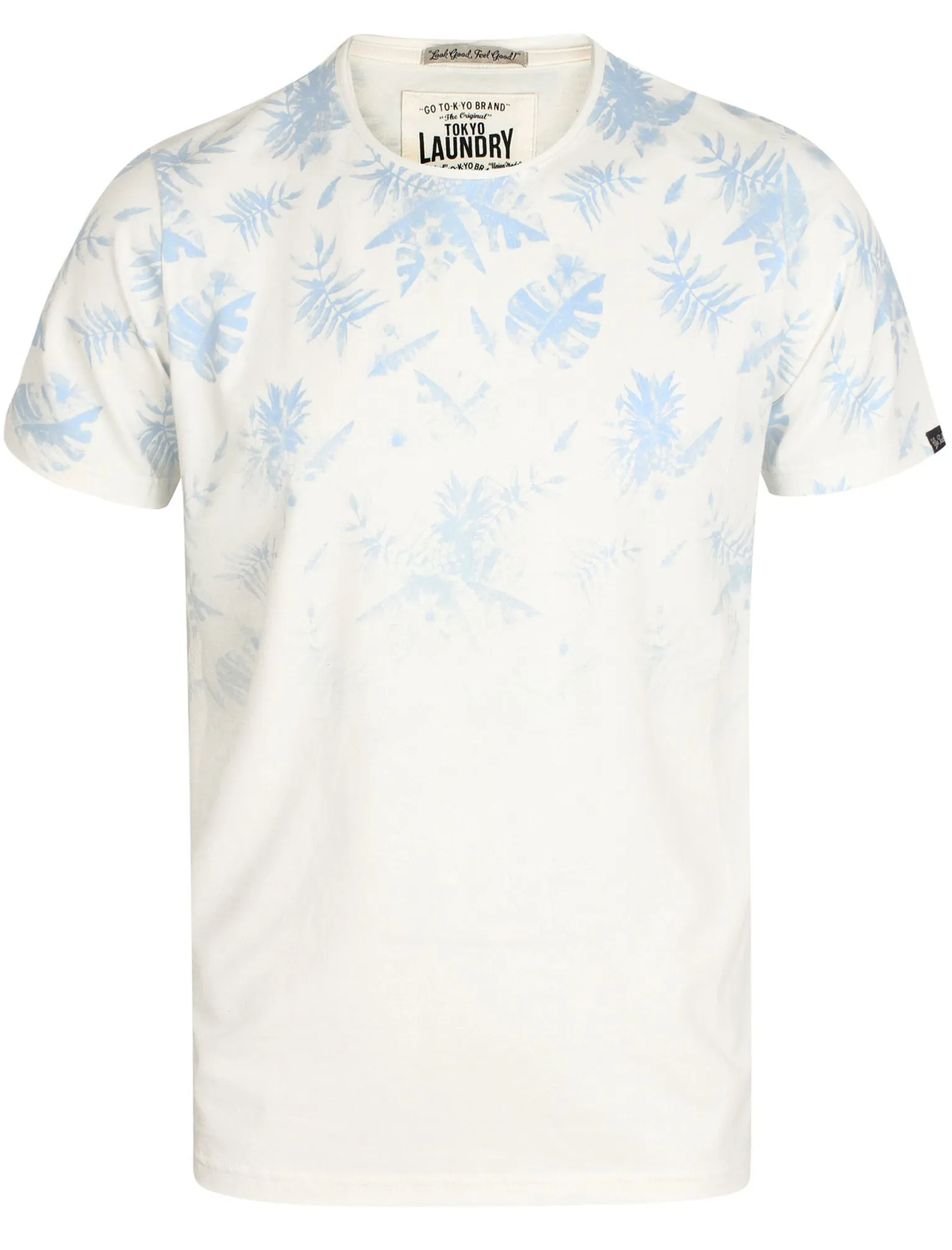 Ashville Leaf Print Crew Neck Cotton T-Shirt In Angel Falls - Tokyo Laundry