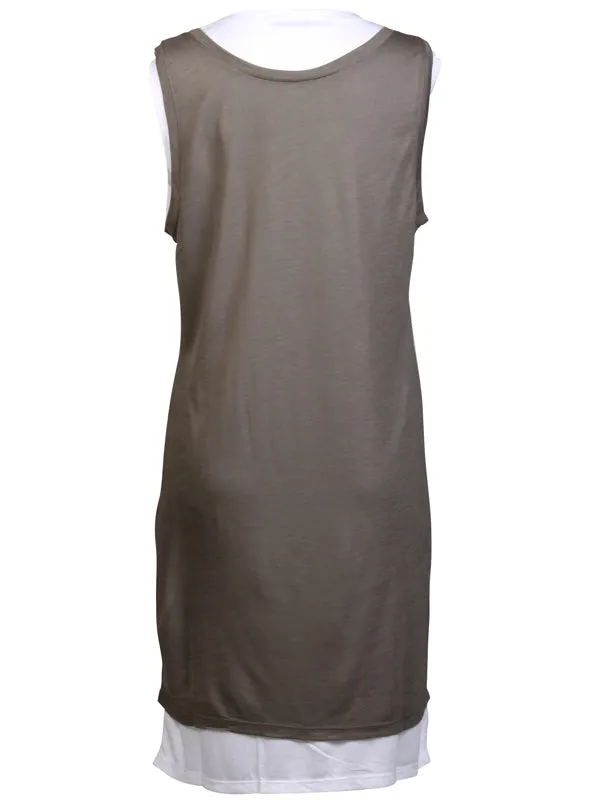 Beige and White Sleeveless Top