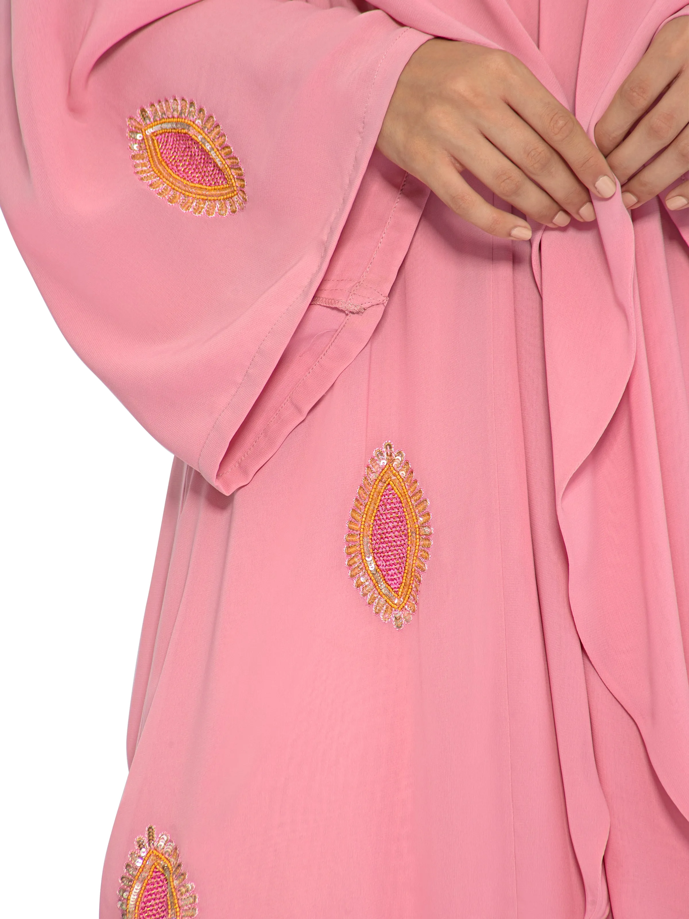 Blush All Over Embroidery With Ruffles Detail Abaya