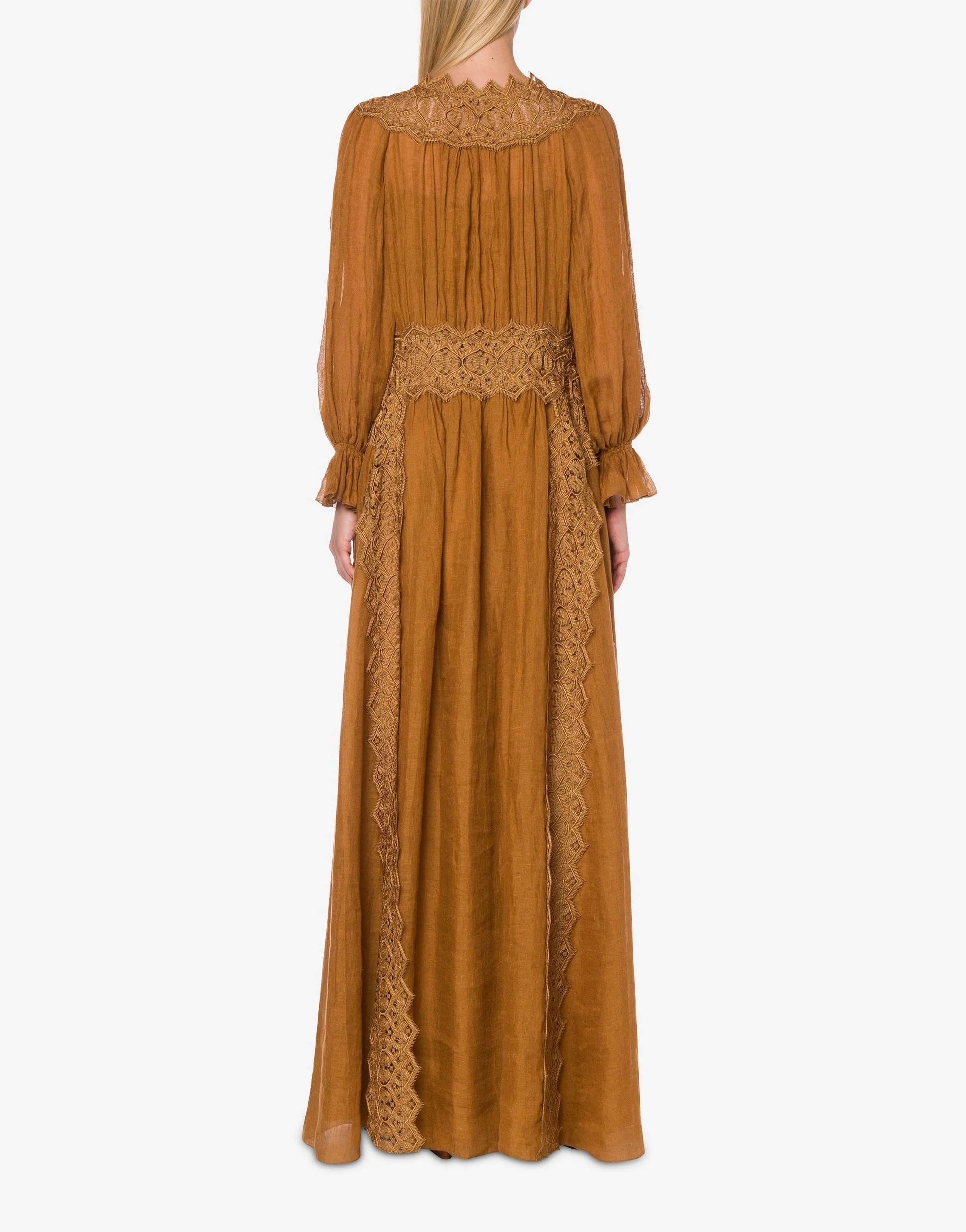 Brown Linen Dress With Lace