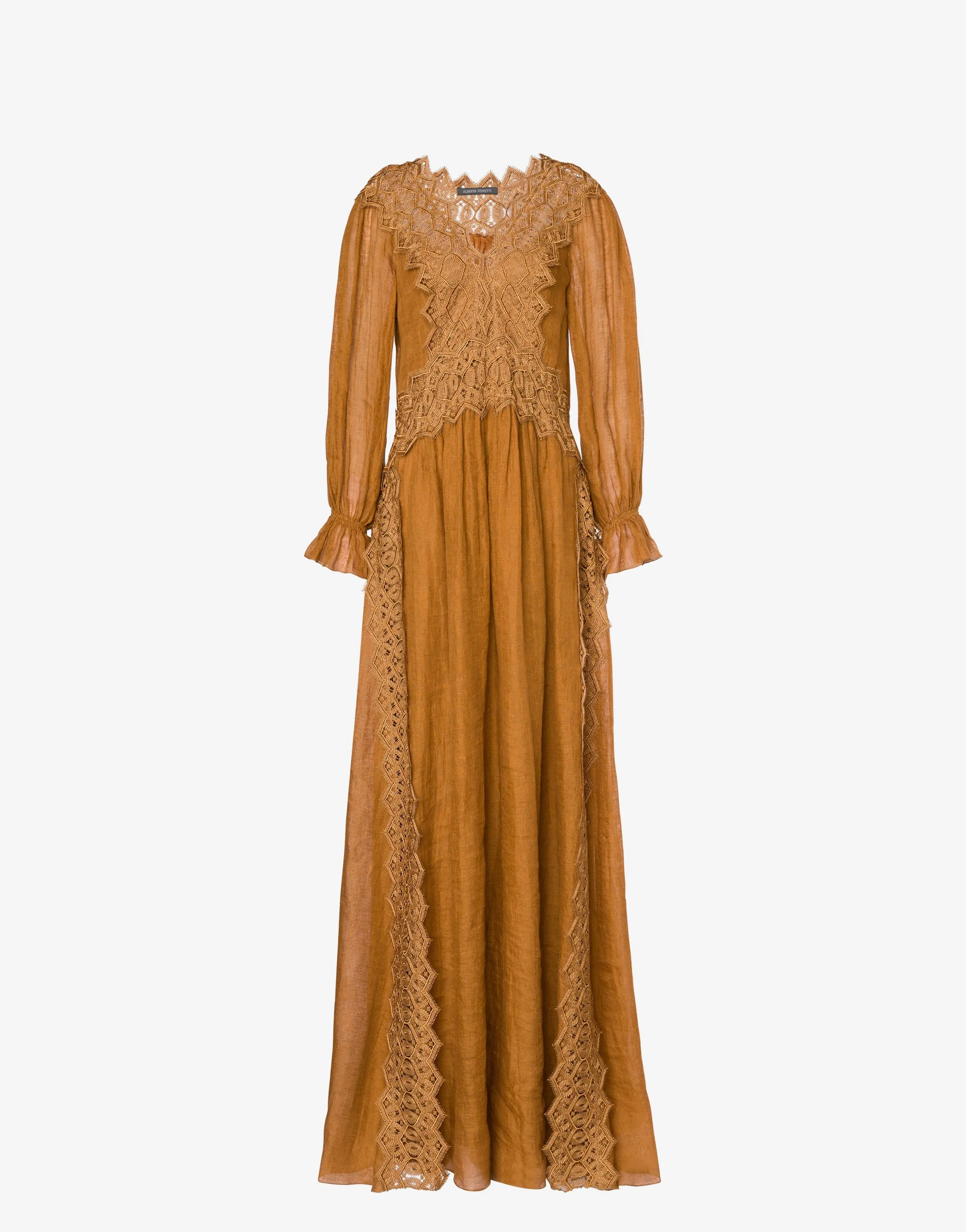 Brown Linen Dress With Lace