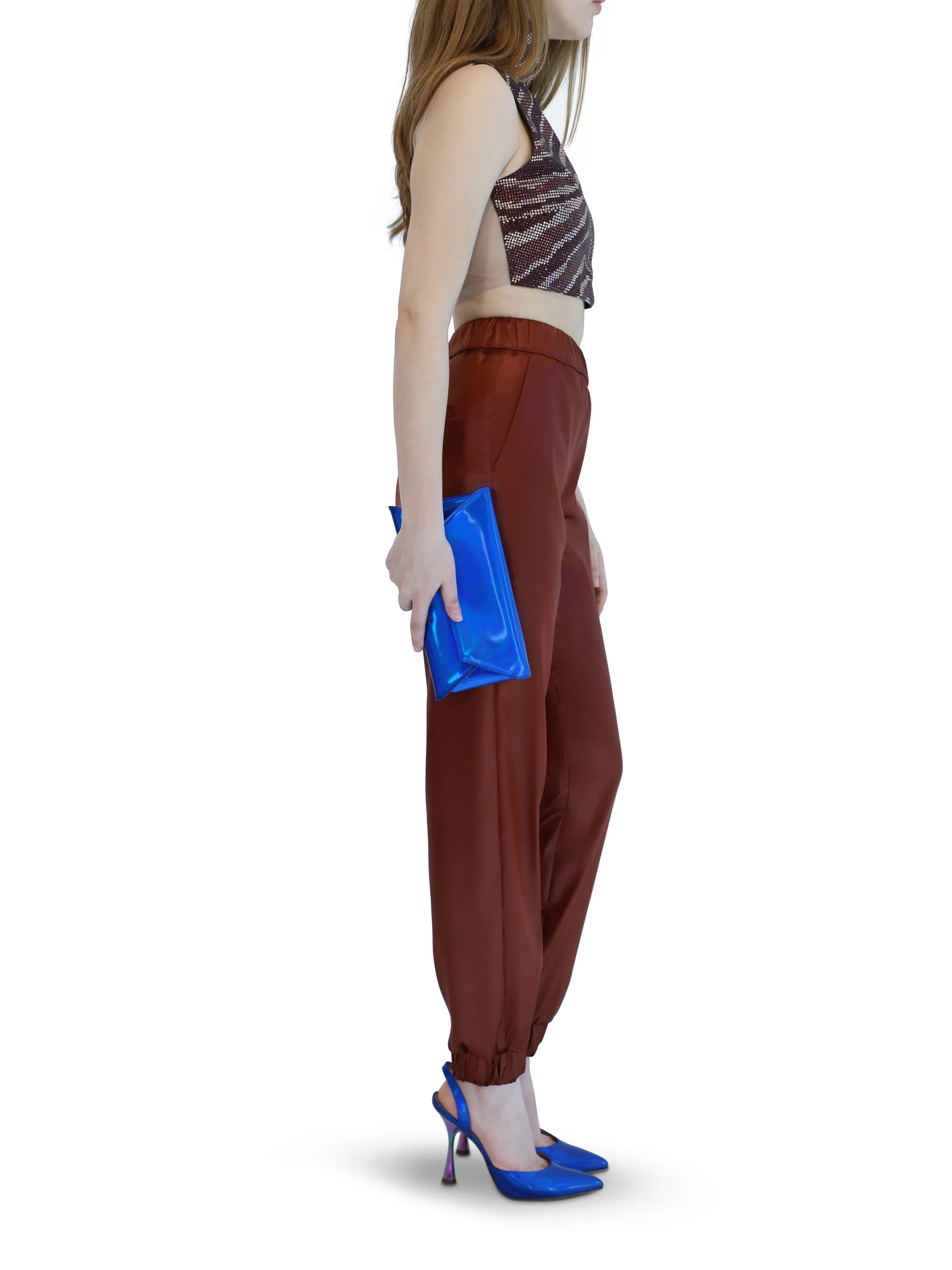 Chocolate Brown Strass Zebra Print Crop Top
