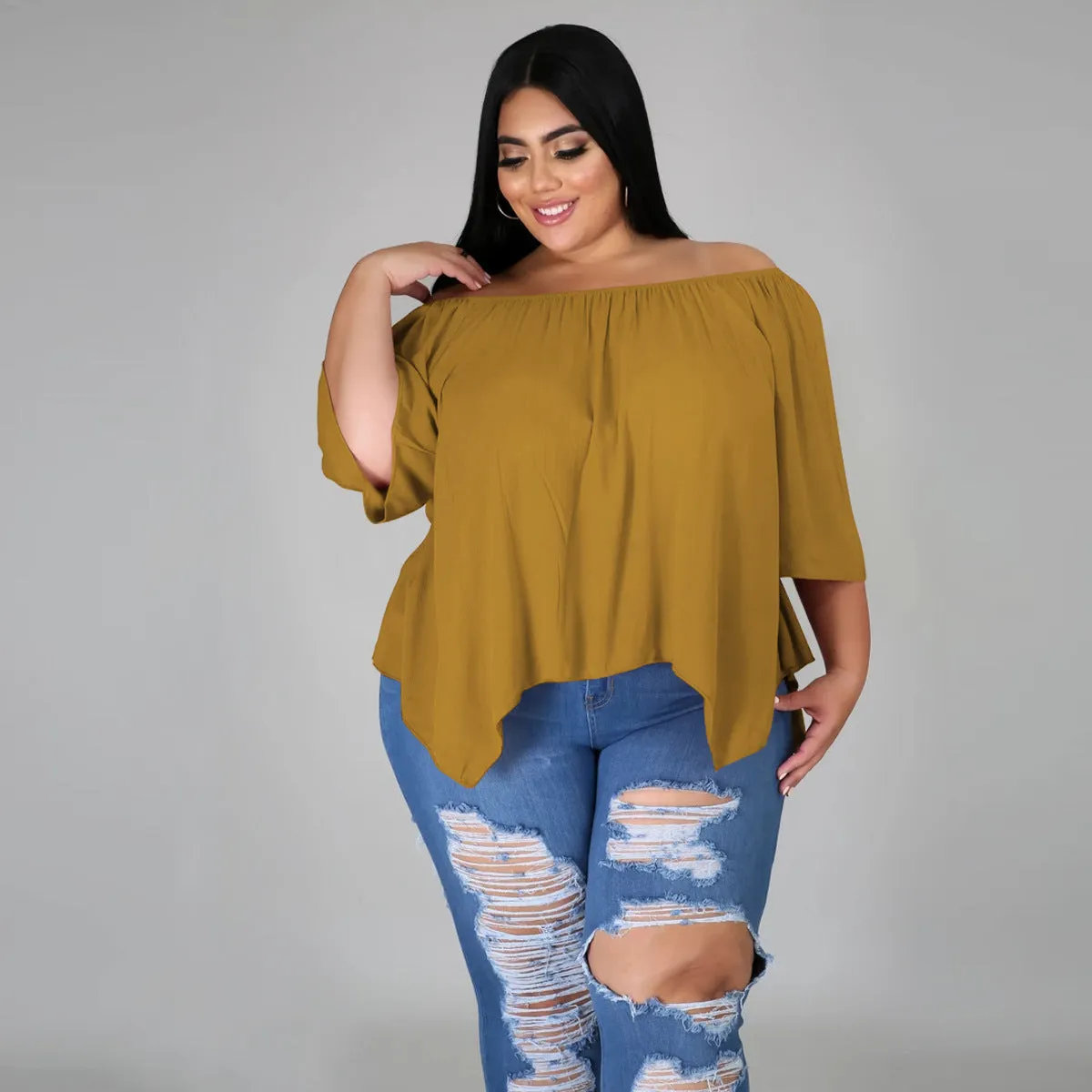 Cotton sleeve stretch irregular T-shirt AY1091