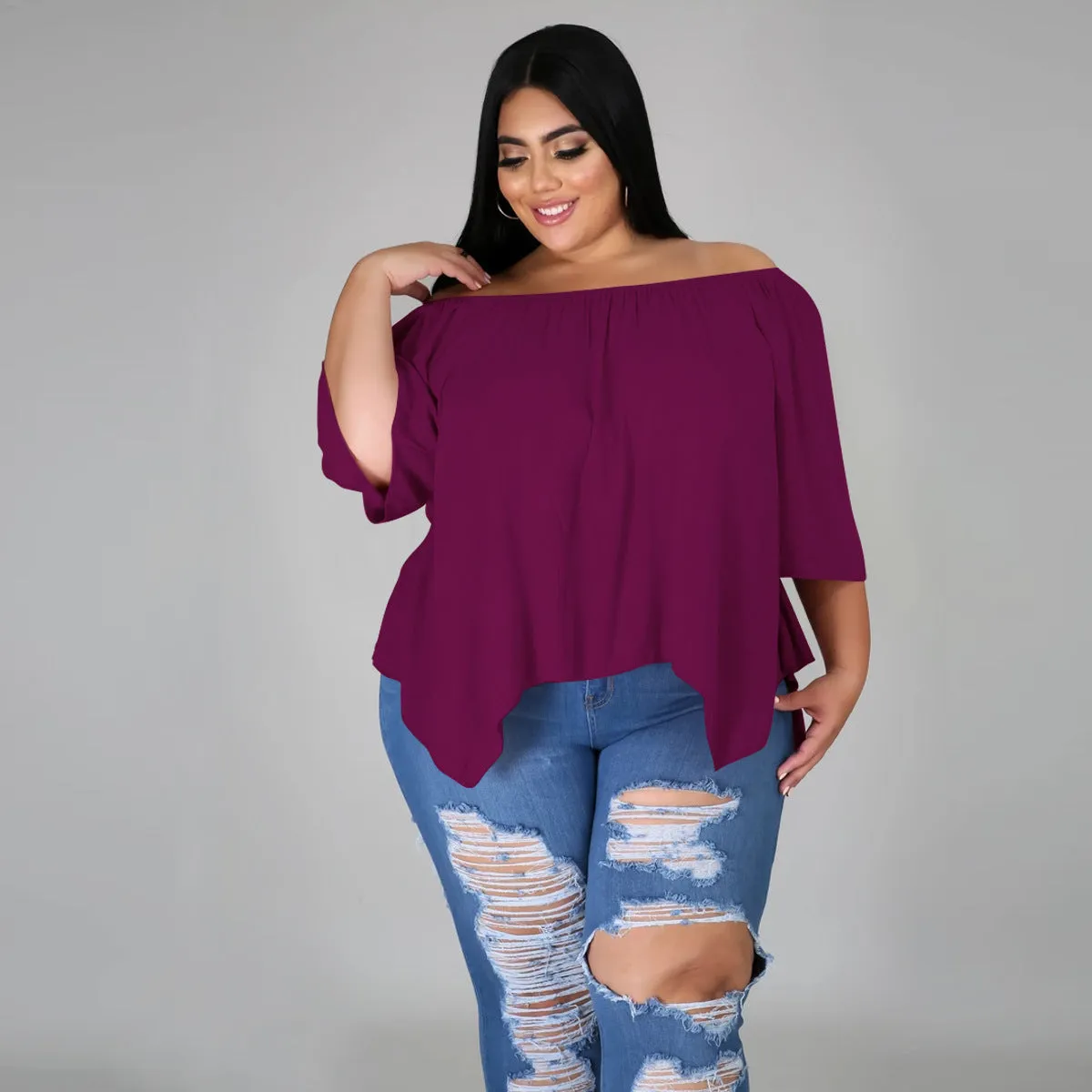 Cotton sleeve stretch irregular T-shirt AY1091