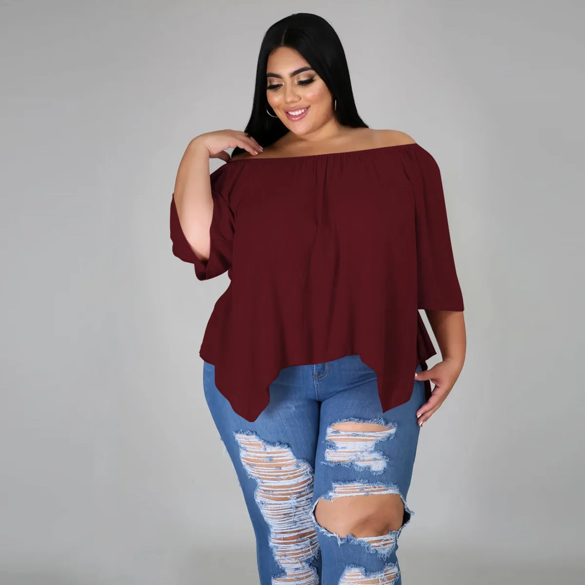 Cotton sleeve stretch irregular T-shirt AY1091
