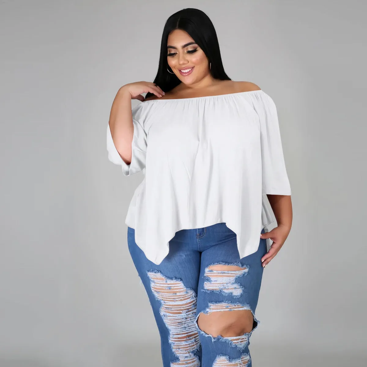 Cotton sleeve stretch irregular T-shirt AY1091