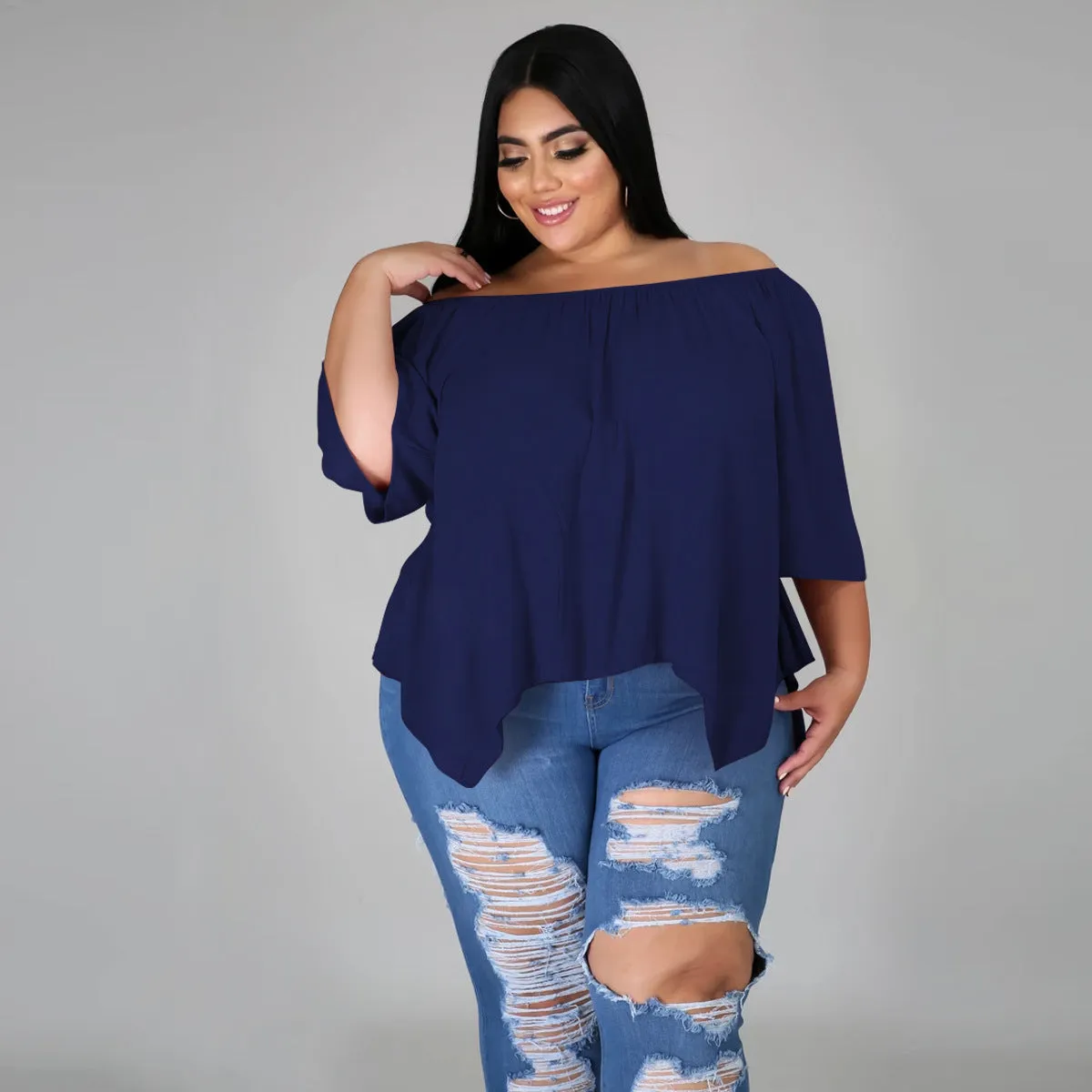 Cotton sleeve stretch irregular T-shirt AY1091