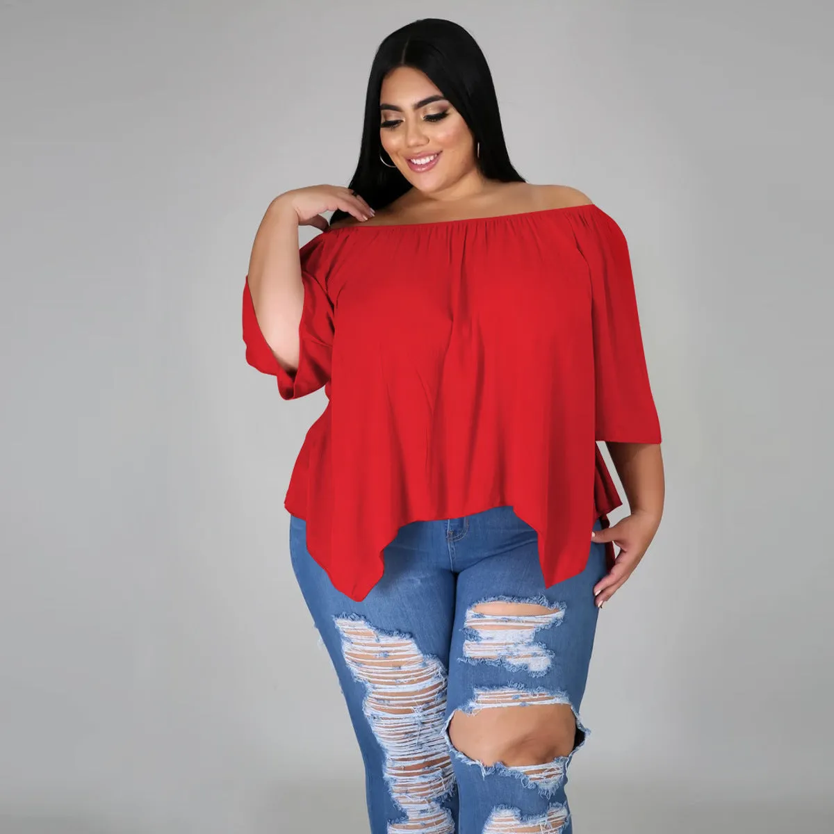 Cotton sleeve stretch irregular T-shirt AY1091