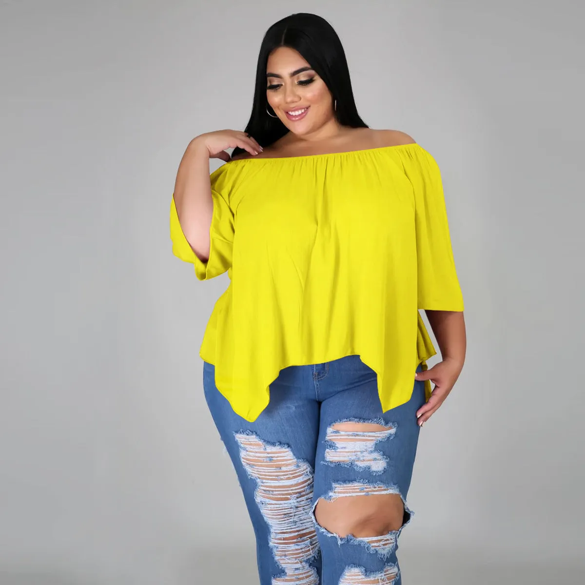 Cotton sleeve stretch irregular T-shirt AY1091