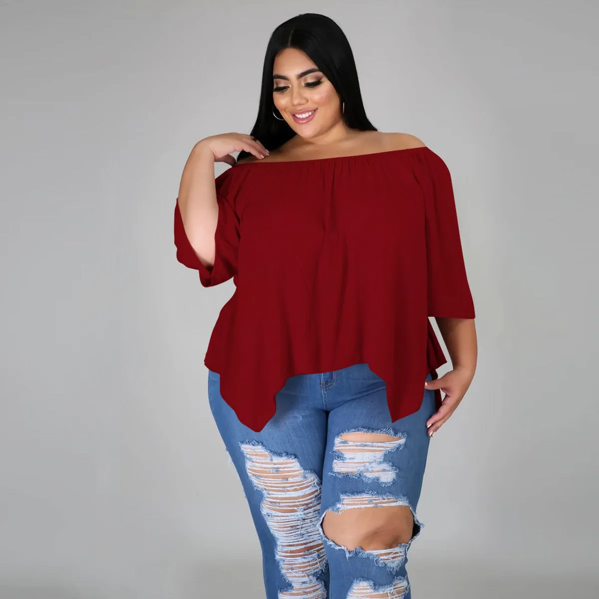 Cotton sleeve stretch irregular T-shirt AY1091