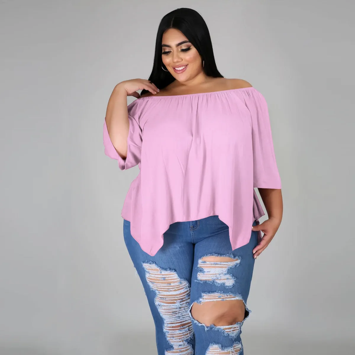 Cotton sleeve stretch irregular T-shirt AY1091