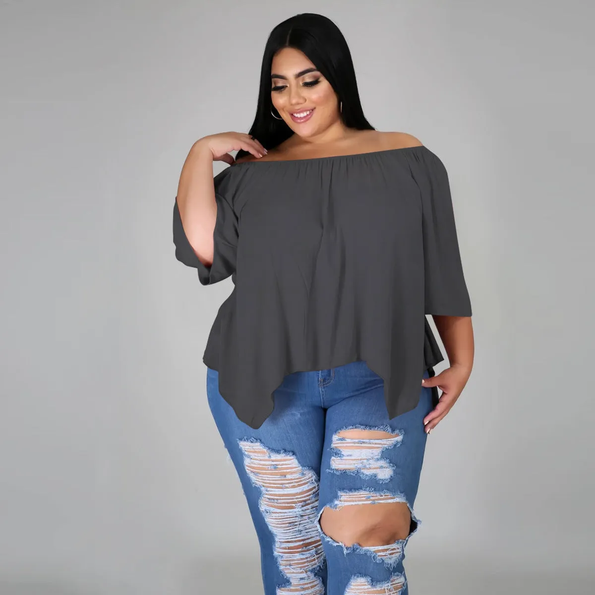 Cotton sleeve stretch irregular T-shirt AY1091