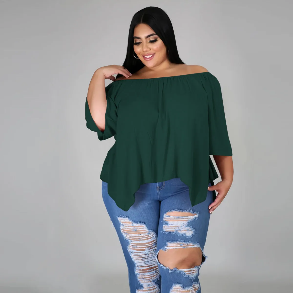 Cotton sleeve stretch irregular T-shirt AY1091