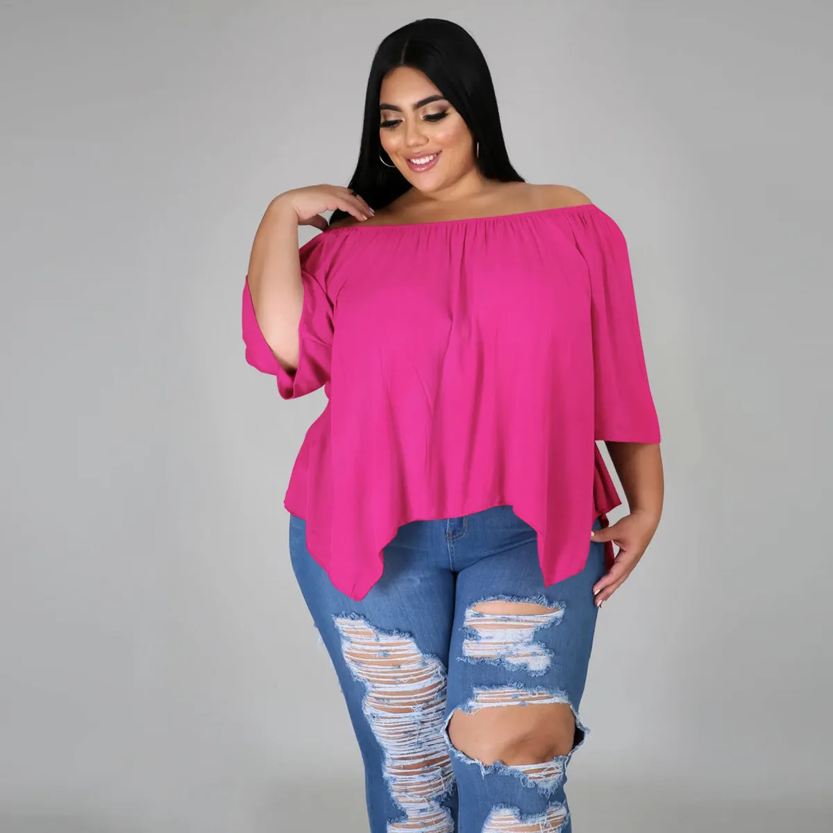 Cotton sleeve stretch irregular T-shirt AY1091