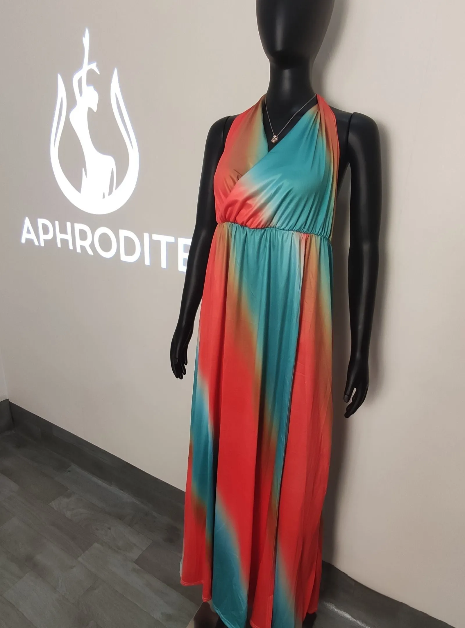 Deep V open back split gradient dress AY1136