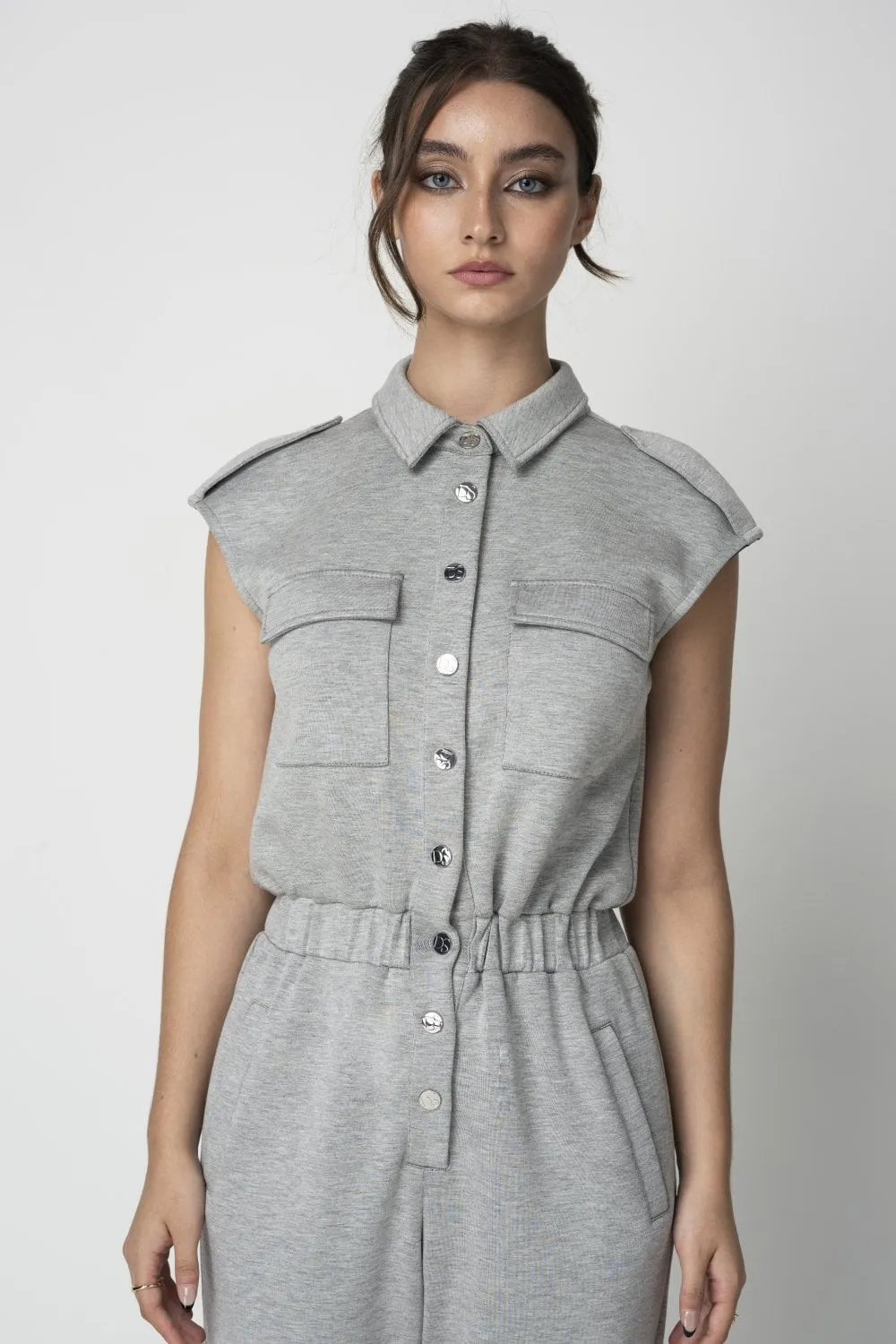 Double Second Grey Marl Luxury Casual Jumpsuit