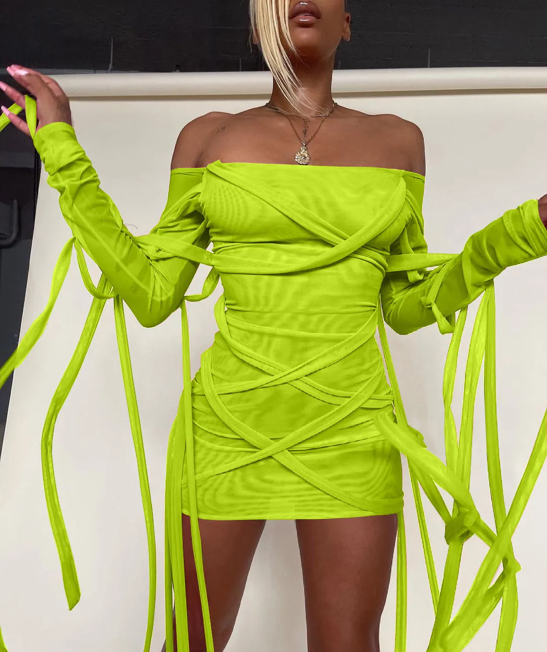 exy mesh ribbon dress ME2121