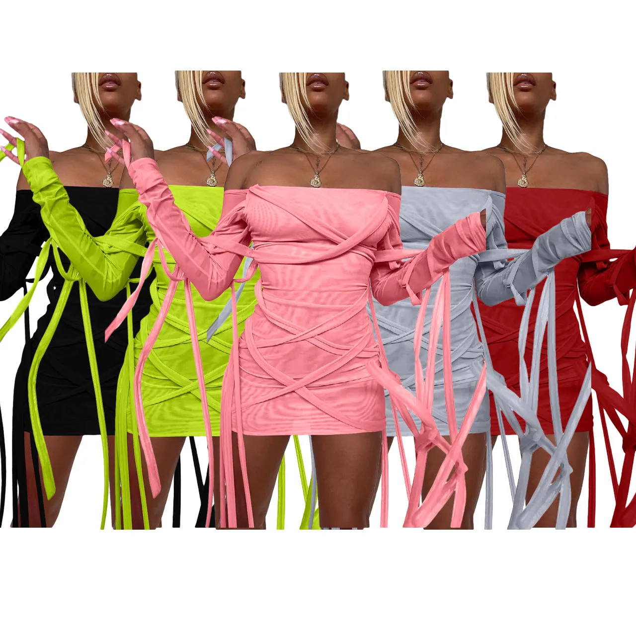 exy mesh ribbon dress ME2121