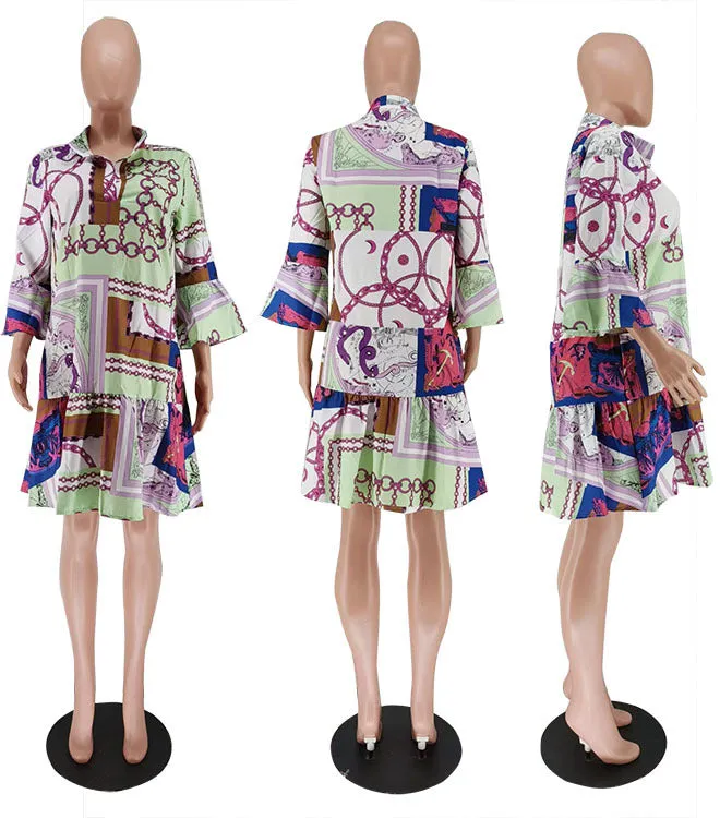 Fashion casual trend stand collar mid skirt dress AY2123