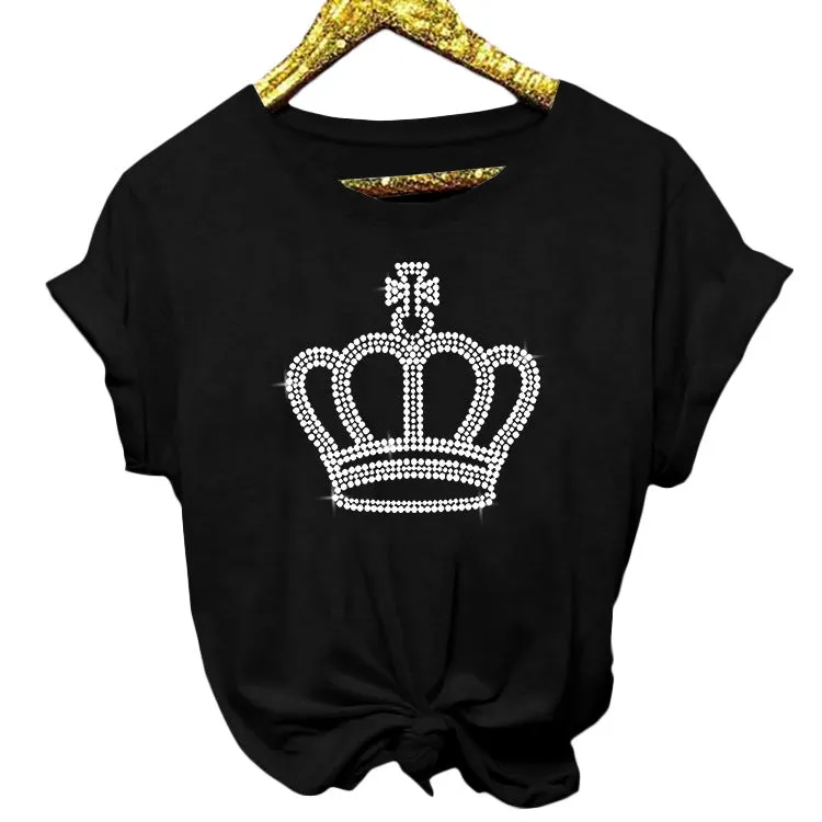 Fashion Round Neck Rhinestone Short Sleeve T-Shirt（AY1798）