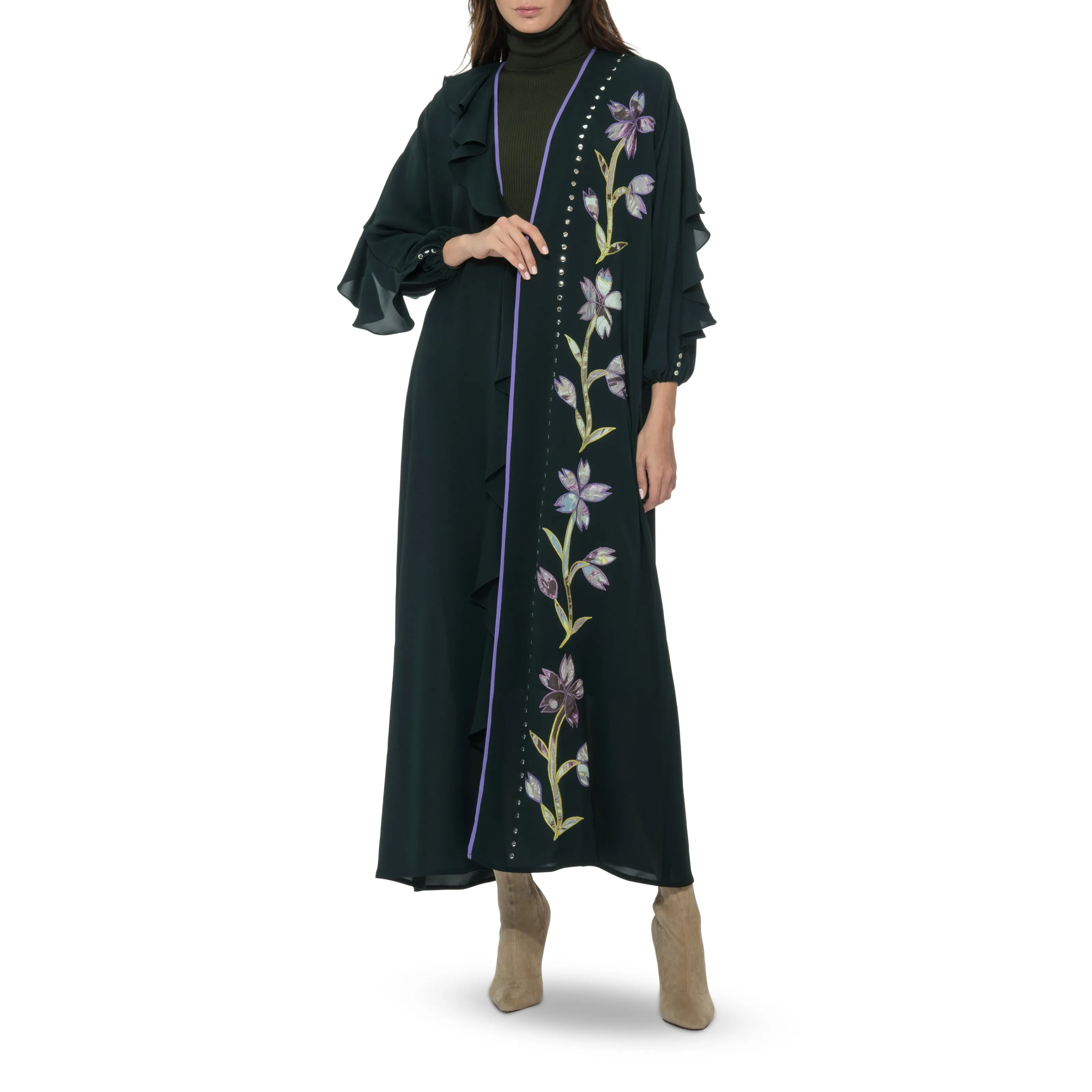 Green Frill Open Abaya