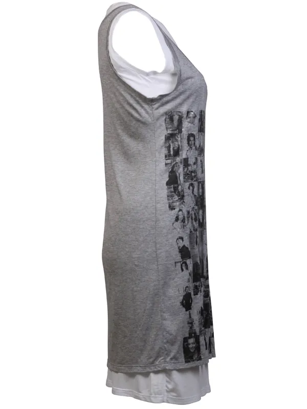Grey and white Sleeveless Double Top