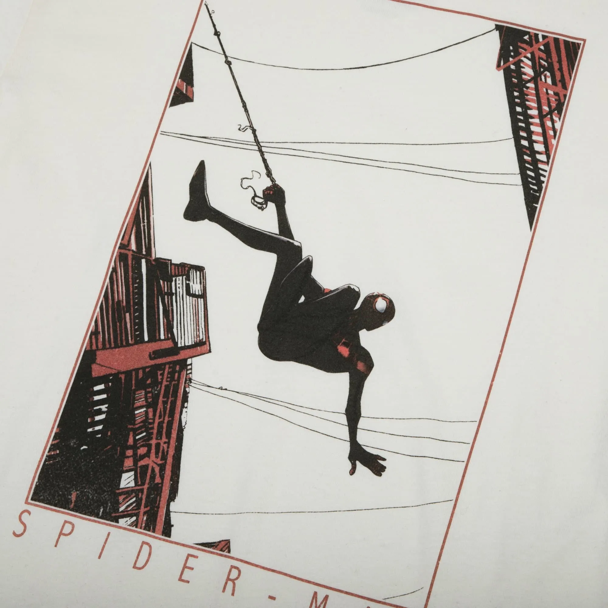 Vintage-Style Natural-Tone T-Shirt Featuring Artistic Faded Print of Spider-Mans Miles Morales