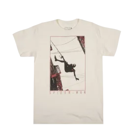 Vintage-Style Natural-Tone T-Shirt Featuring Artistic Faded Print of Spider-Mans Miles Morales