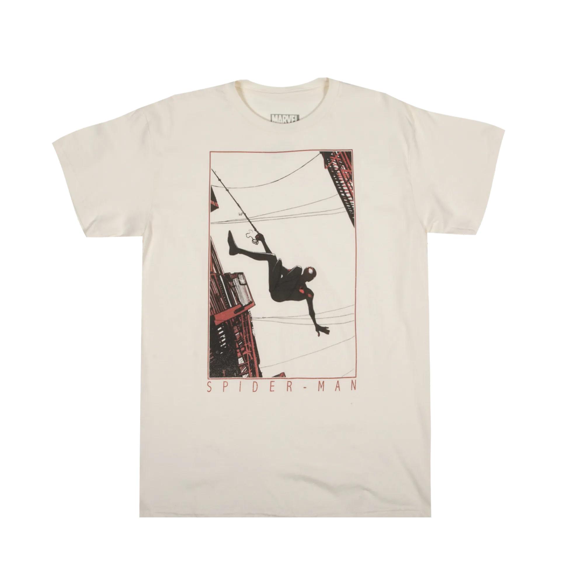 Vintage-Style Natural-Tone T-Shirt Featuring Artistic Faded Print of Spider-Mans Miles Morales
