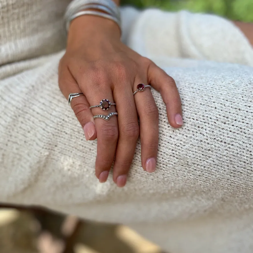 Silver Patterned Half Wishbone Ring