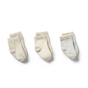 Wilson   Frenchy Organic 3 Pack Baby Socks - Cream, Oatmeal, Grey Cloud -